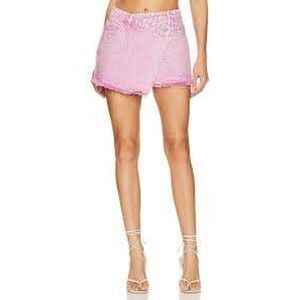 Jonathan Simkhai Standard Malta Pink Acid Wash Denim Asymmetric Wrap Mini‎ Skirt